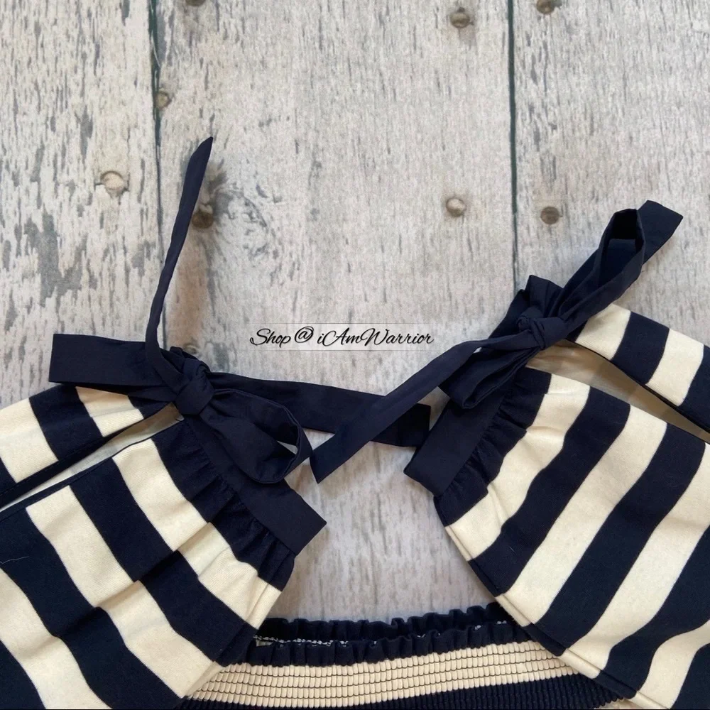 J.Crew off the shoulder navy & ivory striped tie sleeve dress *shop@iamwarrior